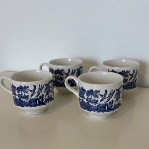 Churchill Blue Willow Teacups. Made in England.